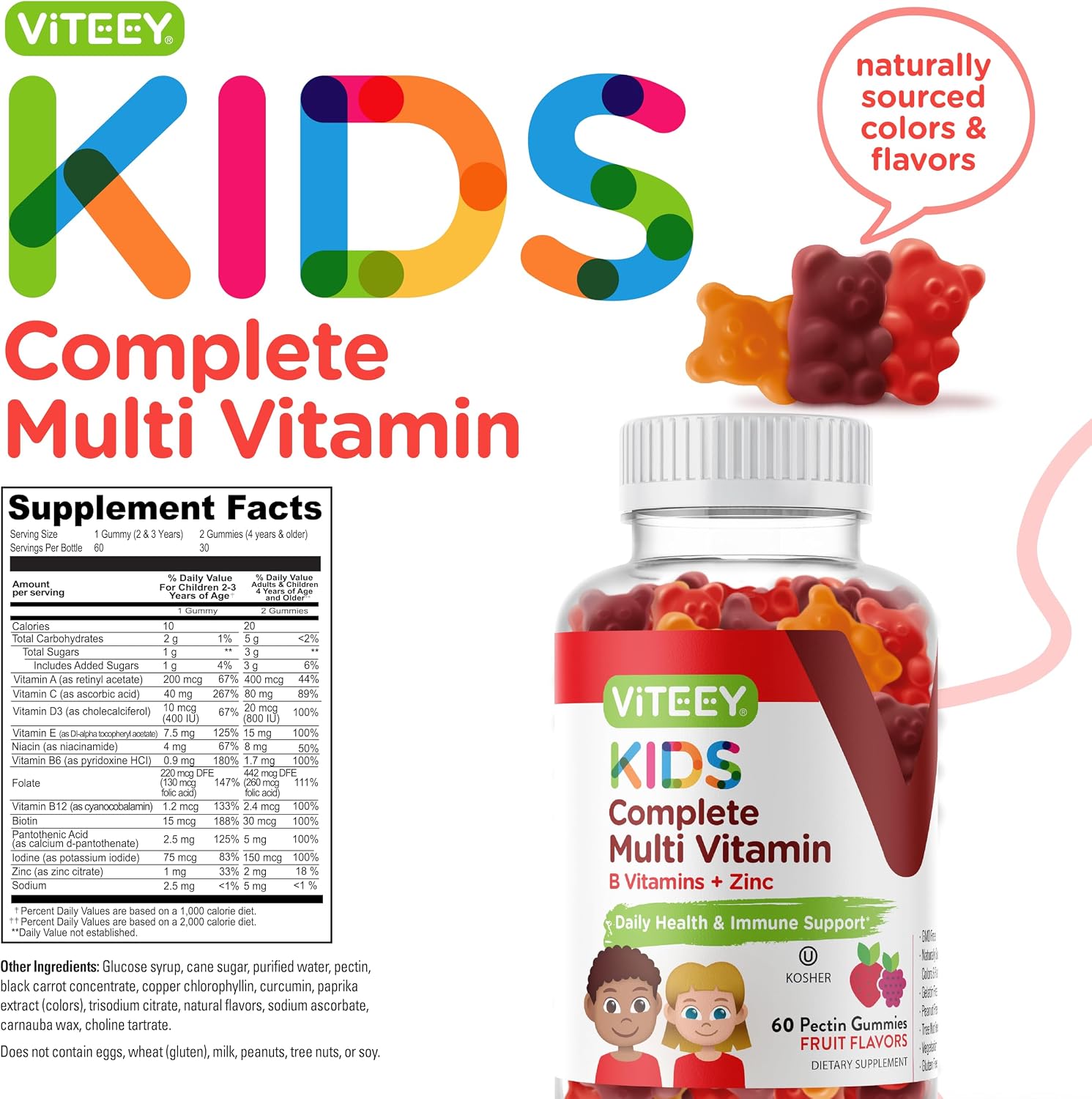 Viteey Kids Multivitamin Gummies – Gomitas multivitamínicas para niños – Complejo vitamínico diario