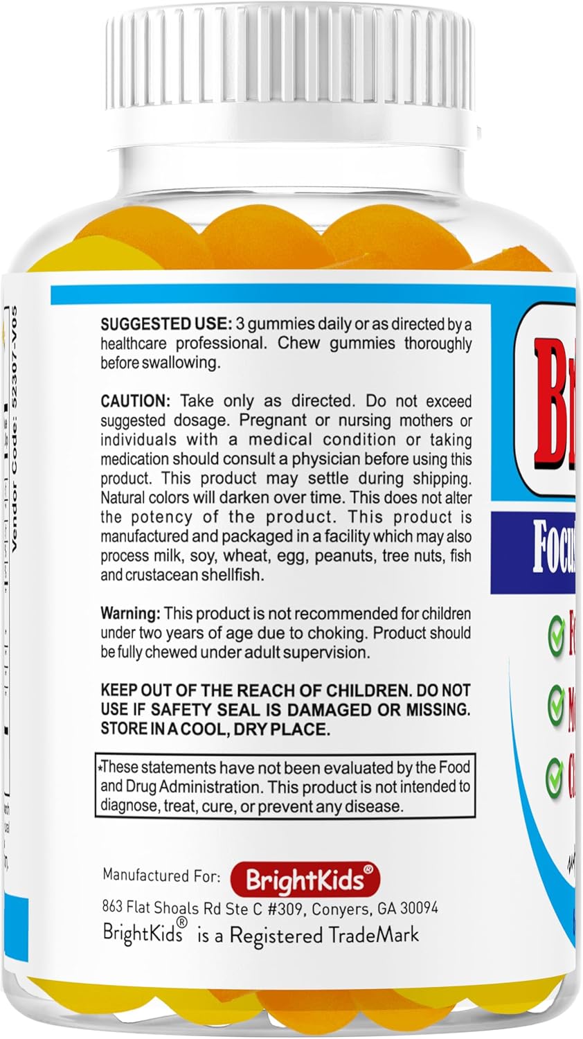 BrightKids Focus Gummies for Kids & Teens - Omega 3 DHA, Memory & Concentration