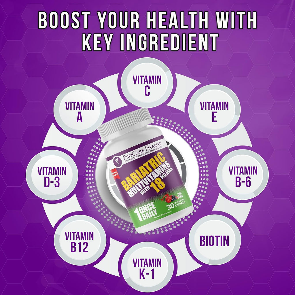 ProCare Health Multivitamínico Masticable Bariátrico con Hierro 18mg - 30 Comprimidos Sabor Fruta