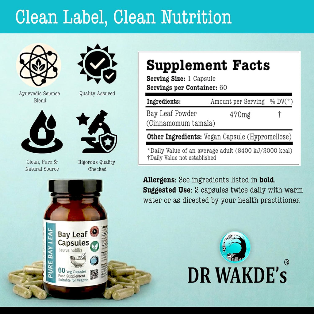 DR WAKDE's Bay Leaf (Cinnamomum tamala) Capsules - 60 Vegan Capsules