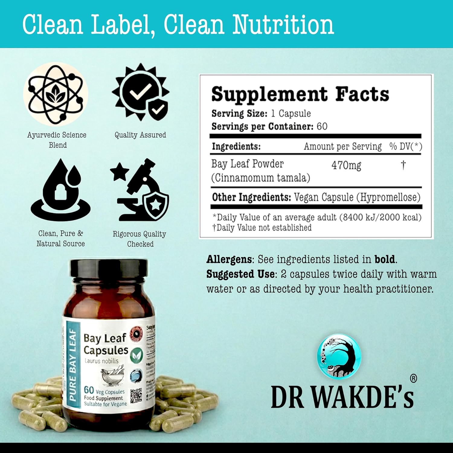 DR WAKDE's Bay Leaf (Cinnamomum tamala) Capsules - 60 Vegan Capsules