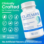FolateMaxx L-Metilfolato 10mg, 90 Cápsulas - Suplemento de Metilfolato Activo para Hombres y Mujeres