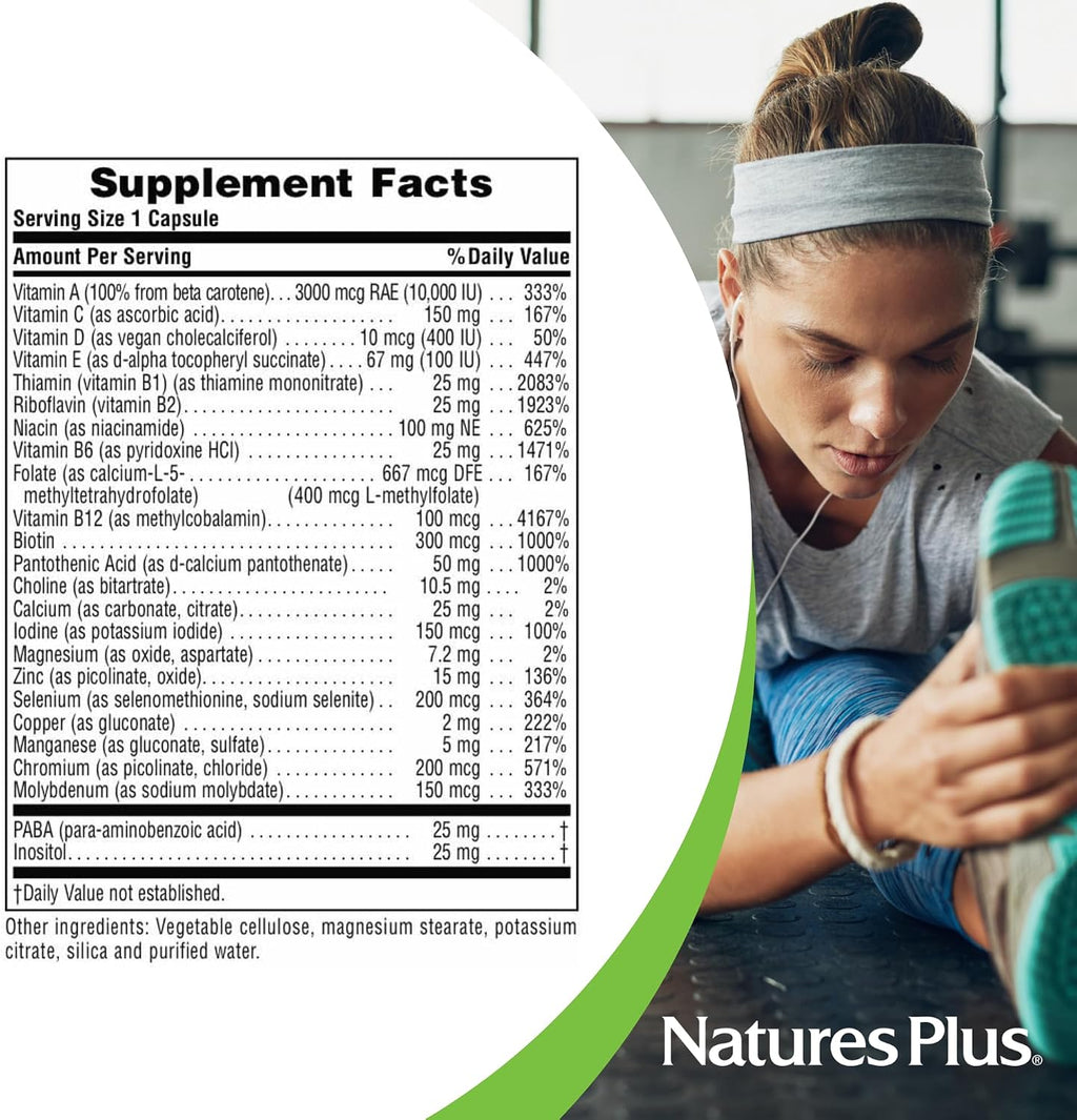 NaturesPlus Ultra One Daily Sin Hierro - 90 Cápsulas - Multivitamínico y Mineral con Betacaroteno - Vegano, Sin Gluten