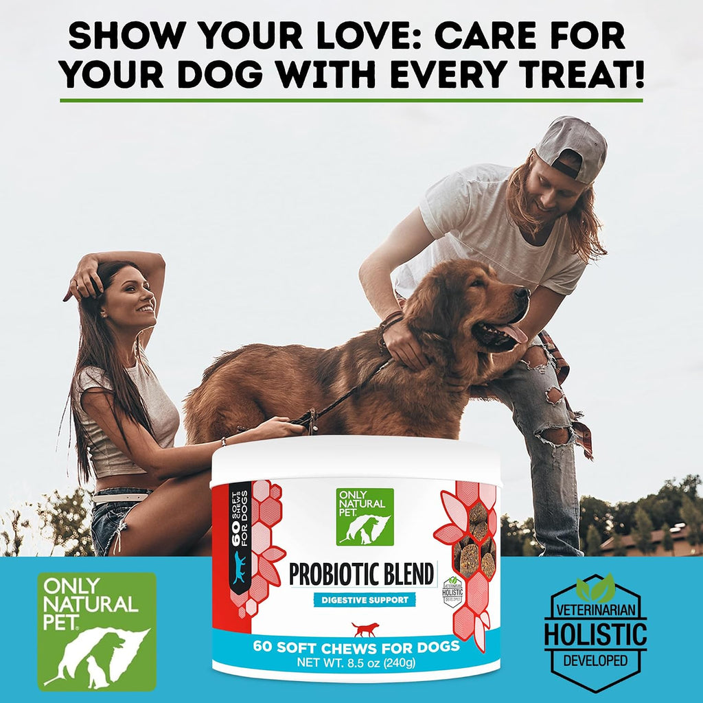 Only Natural Pet Probiótico para Perros y Gatos - Complemento Digestivo con Enzimas, 60 Masticables Blandos