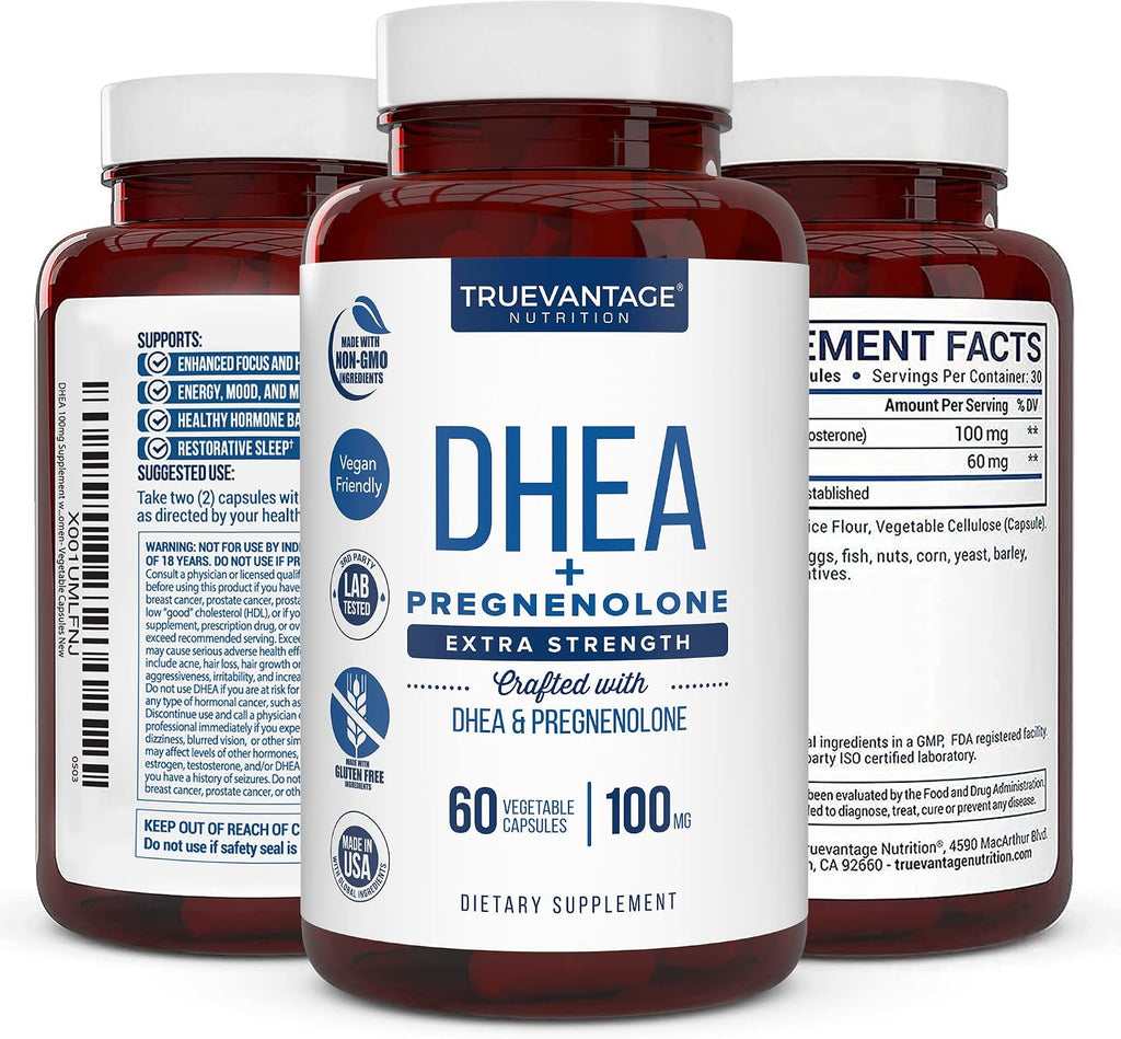 Truevantage DHEA 100mg con Pregnenolona 60mg - Cápsulas Vegetales No Transgénico