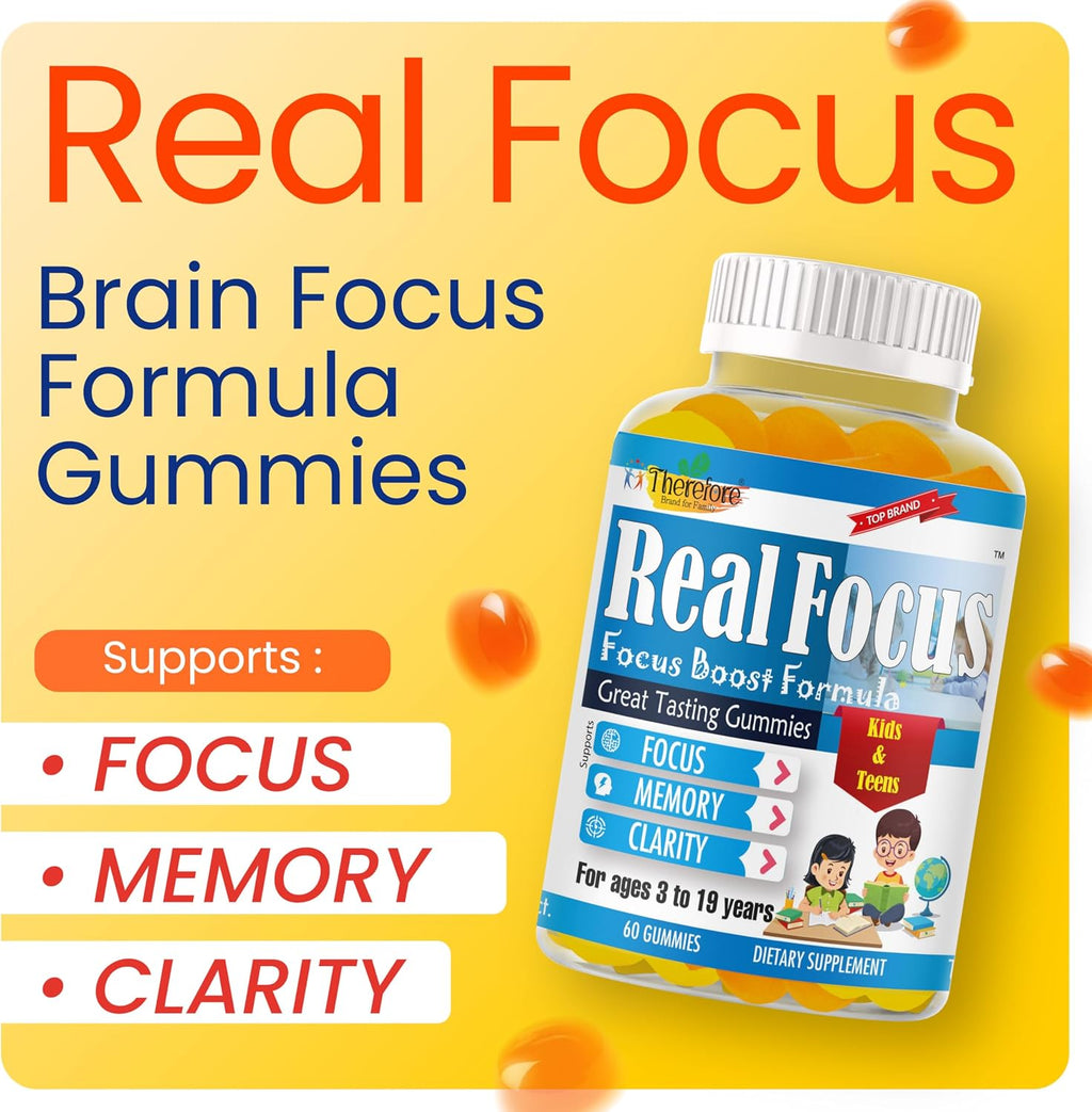 Real Focus Omega 3 for Kids - Gominolas de DHA con sabor a naranja - 60 unidades