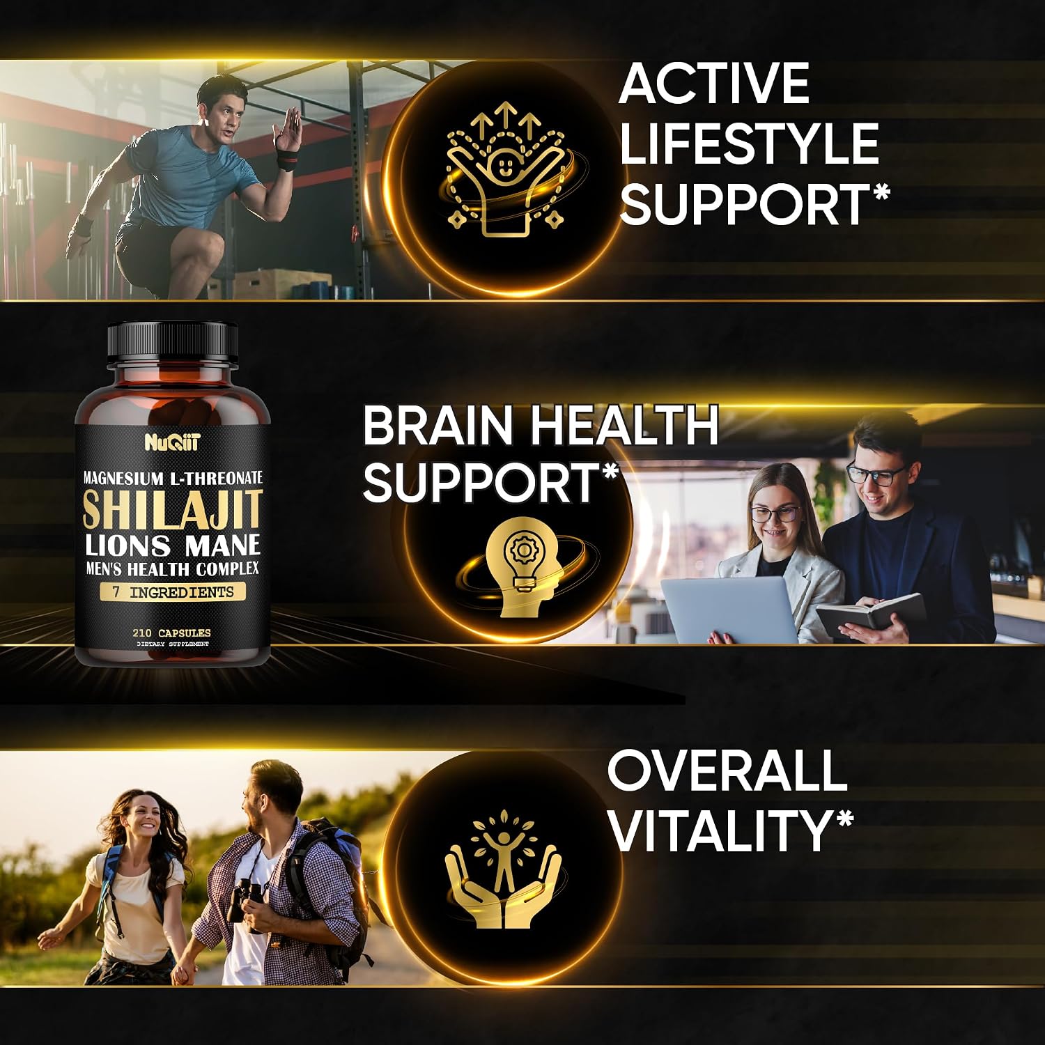 Magnesio con Lion's Mane, Shilajit, Ashwagandha, Raíz de Maca y Complejo de Salud Masculina - 210 Cápsulas