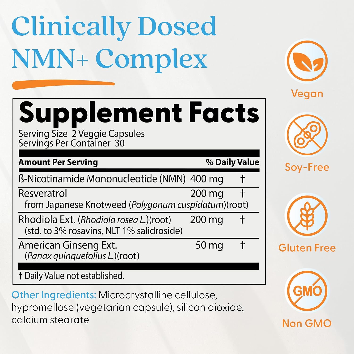 Doctor's Best NMN+ Complex - Suplemento con NMN, Resveratrol, Rodiola y Ginseng - 60 Cápsulas Veganas