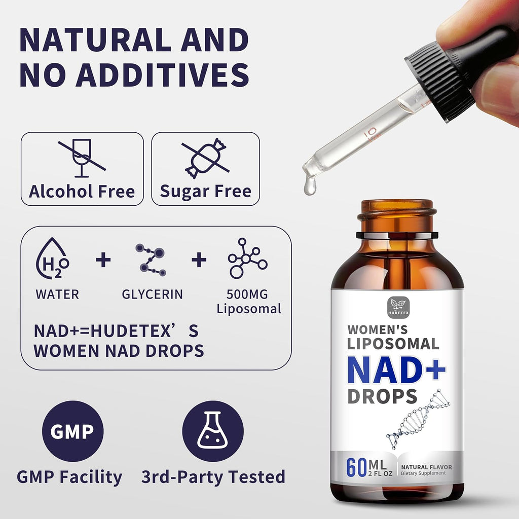 Women's NAD Liquid Supplement, Pure 500mg Liposomal NAD - Cell Regeneration, Energy Support, Vegan, Sugar Free, Additives Free