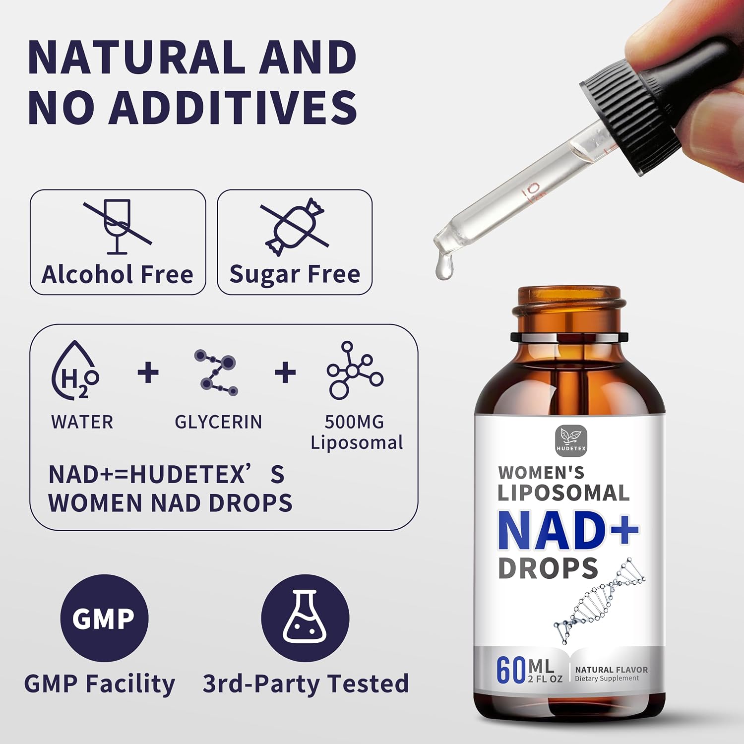 Women's NAD Liquid Supplement, Pure 500mg Liposomal NAD - Cell Regeneration, Energy Support, Vegan, Sugar Free, Additives Free