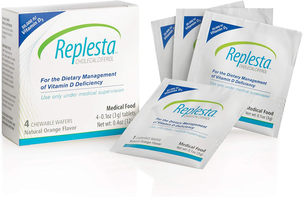 Replesta 50,000 IU Vitamina D3 (Colecalciferol) - Comprimidos Masticables Semanales Sabor Naranja - 8 Unidades