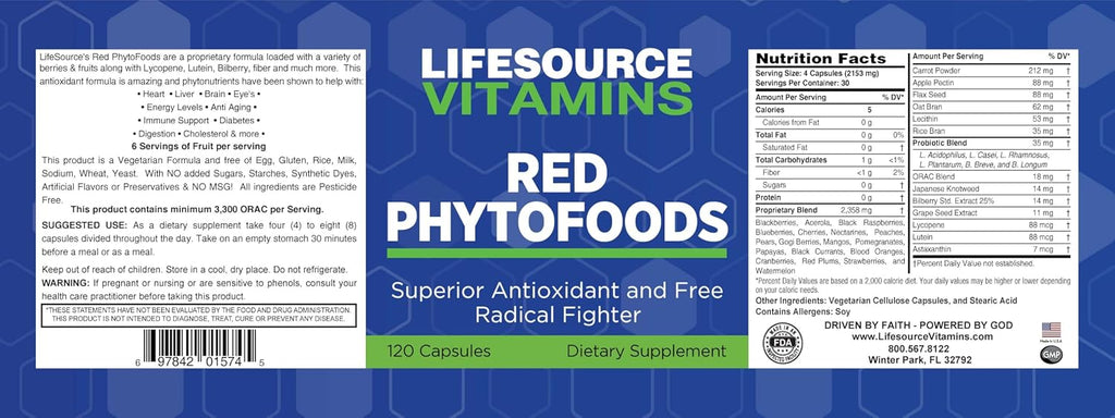 LifeSource Vitamins Red Phyto Foods - 38 Ingredientes Sinérgicos - Superalimento Antioxidante
