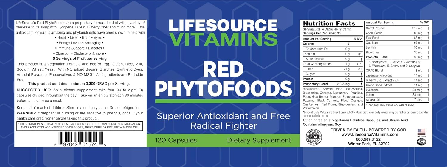 LifeSource Vitamins Red Phyto Foods - 38 Ingredientes Sinérgicos - Superalimento Antioxidante