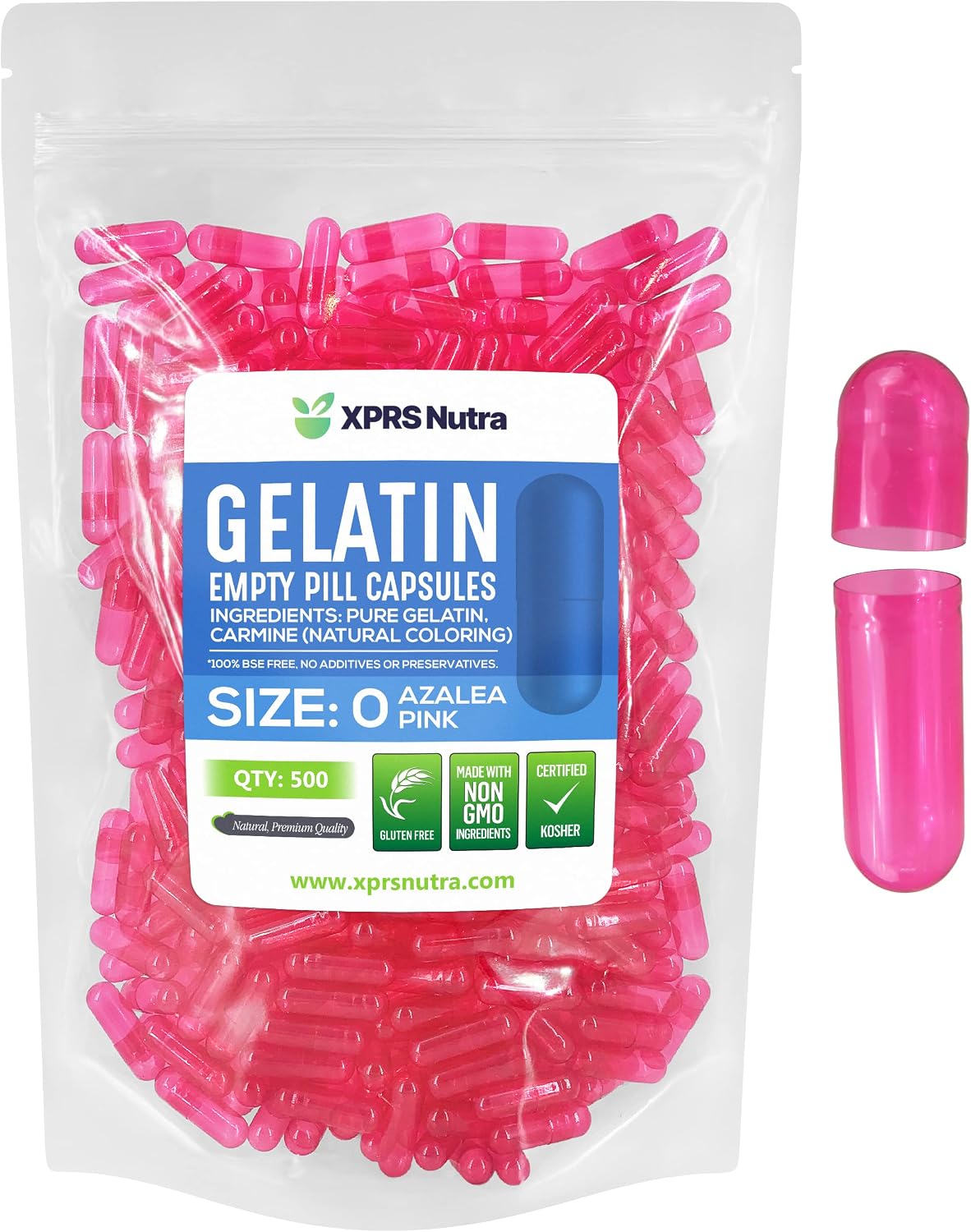 XPRS Nutra Cápsulas Vacías Tamaño 0 - 500 uds - Gelatina Bovina - Color Rosa Azalea