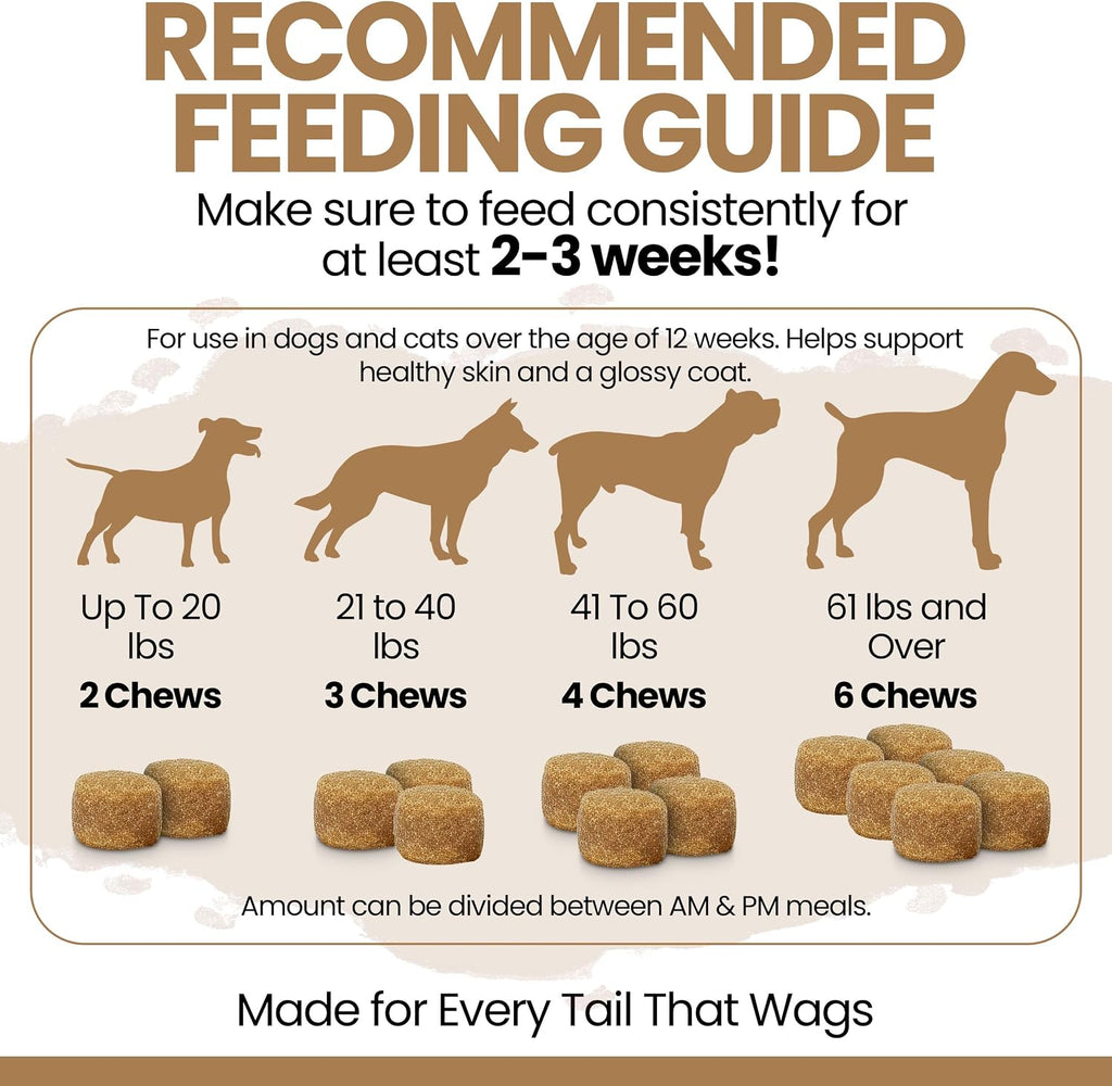 Omega 3 para Perros, 180 Masticables Blandos - Aceite de Salmón y Pescado para Piel y Pelaje, Alivio de Alergias y Picazón - EPA DHA - Sabor a Mantequilla de Cacahuete - Hecho en EE.UU.