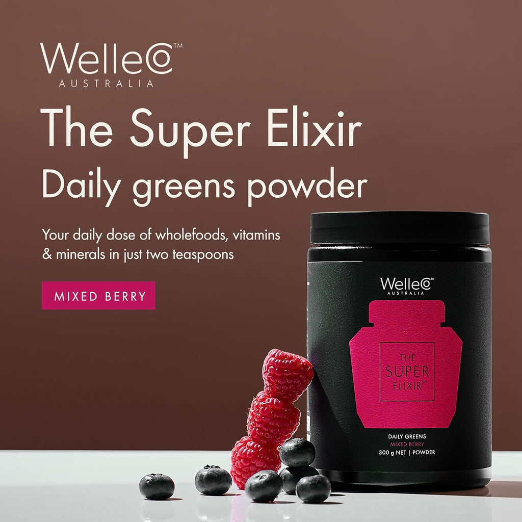 WelleCo The Super Elixir Daily Greens Powder – Mezcla de frutos rojos (300g)