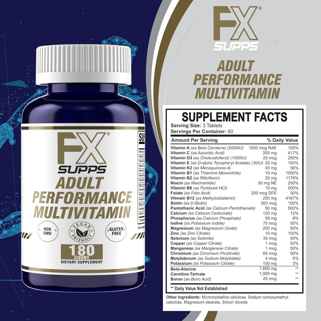FXSUPPS Performance Multi-Vitamin con Aminoácidos, Beta-Alanina y L-Carnitina, 180 Comprimidos