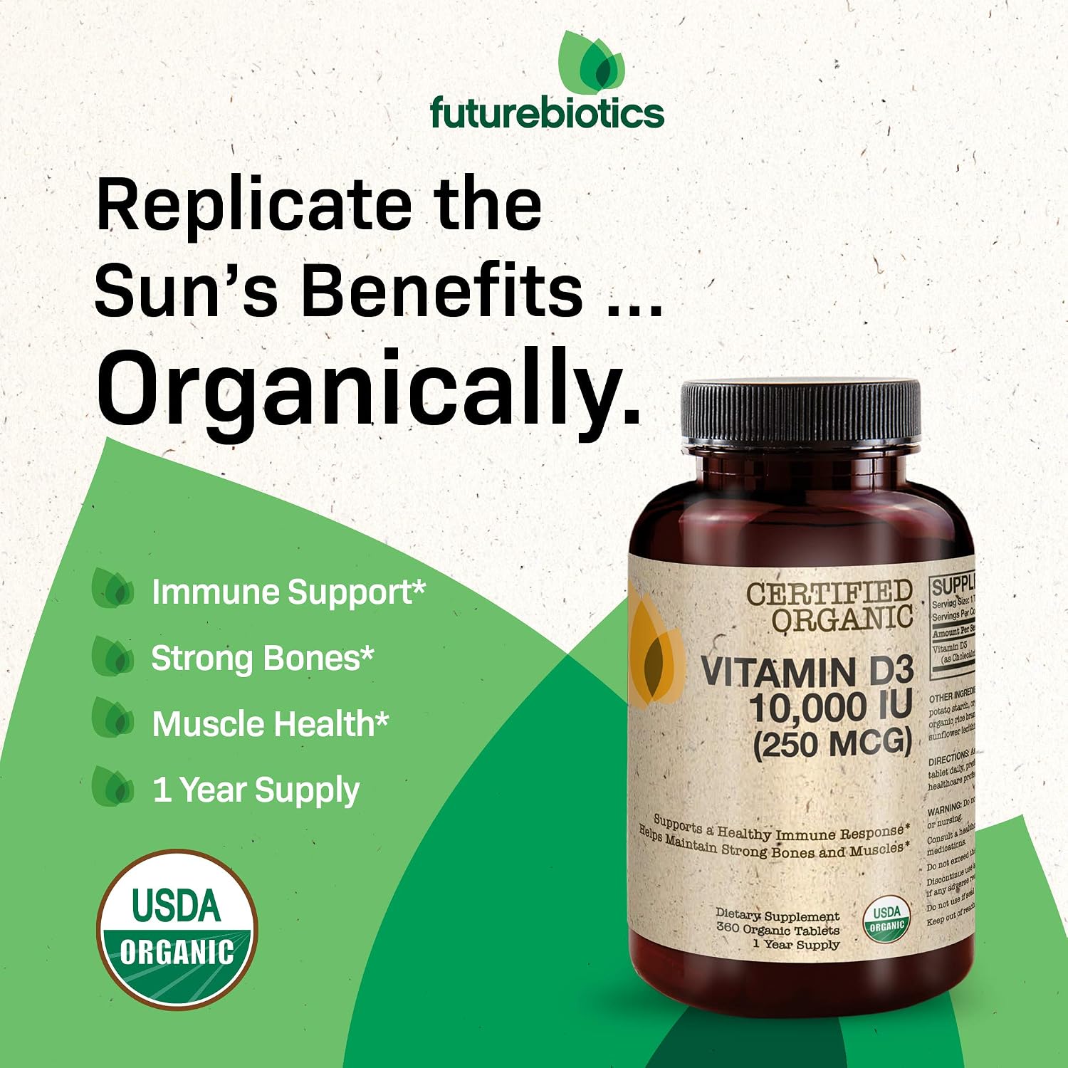 Futurebiotics Vitamina D3 10.000 UI (250 mcg) - 360 Comprimidos Orgánicos