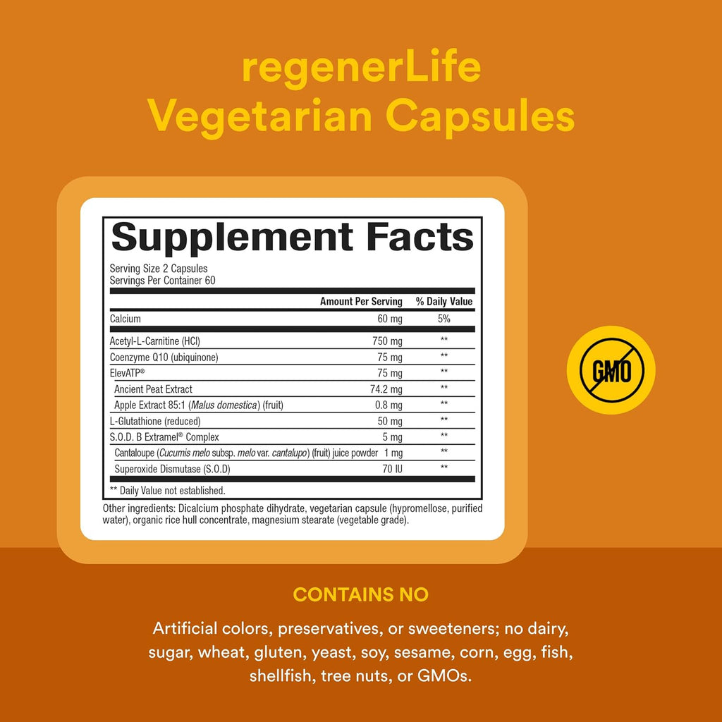 Natural Factors RegenerLife Cápsulas – Apoyo Mitocondrial y Energía Celular (120 Cápsulas)