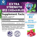 Vitamin B12 Complex (Methylcobalamin) 1000 mcg - Suplemento de Vitamina B12, Metilcobalamina, 120 Tabletas Masticables Sabor Bayas