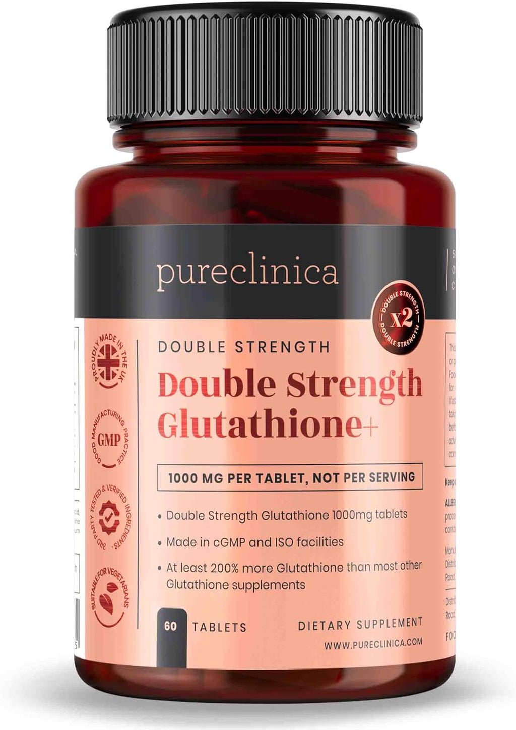 pureclinica Glutathione 1000 mg con ALA y Vitamina C - 60 Comprimidos