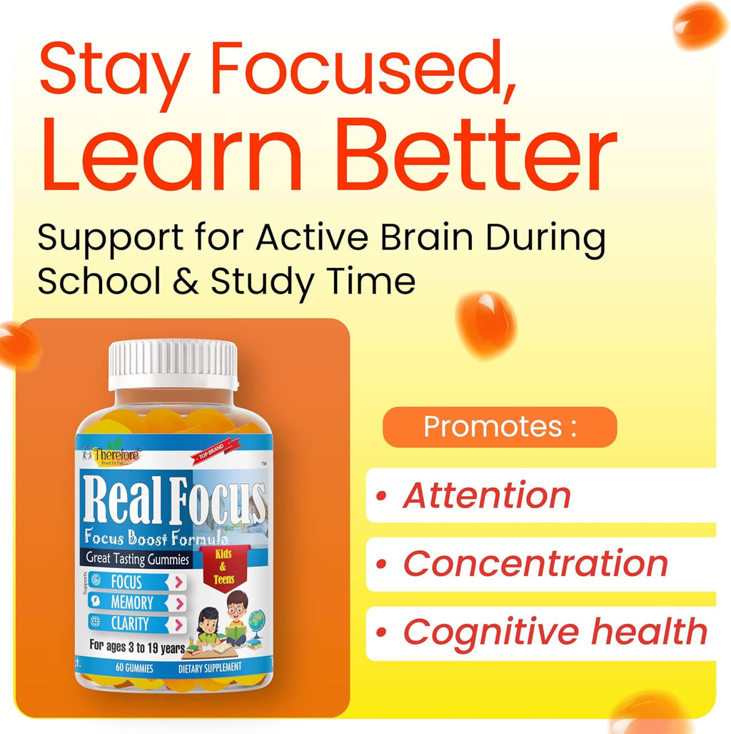 Real Focus Omega 3 for Kids - Gominolas de DHA con sabor a naranja - 60 unidades