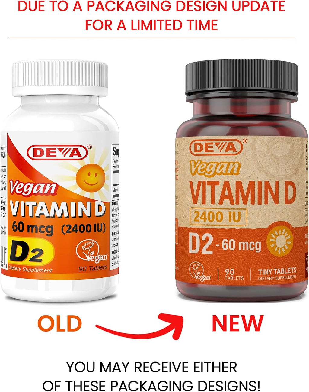 DEVA Vitamina D2 Vegana 60 mcg (2400 UI), 90 Comprimidos (Pack de 3)