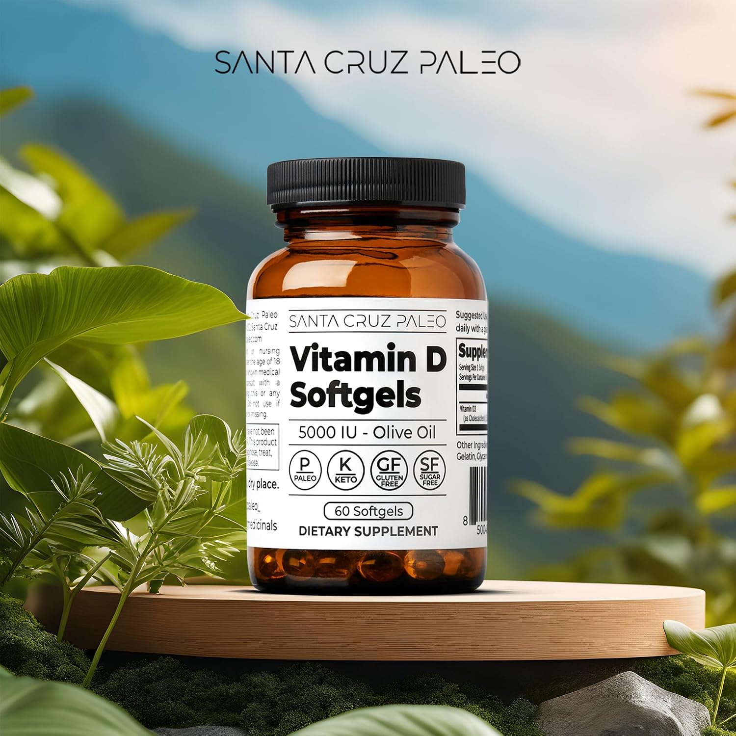 Santa Cruz Paleo Vitamina D3 5000 UI - 60 Cápsulas Blandas con Aceite de Oliva