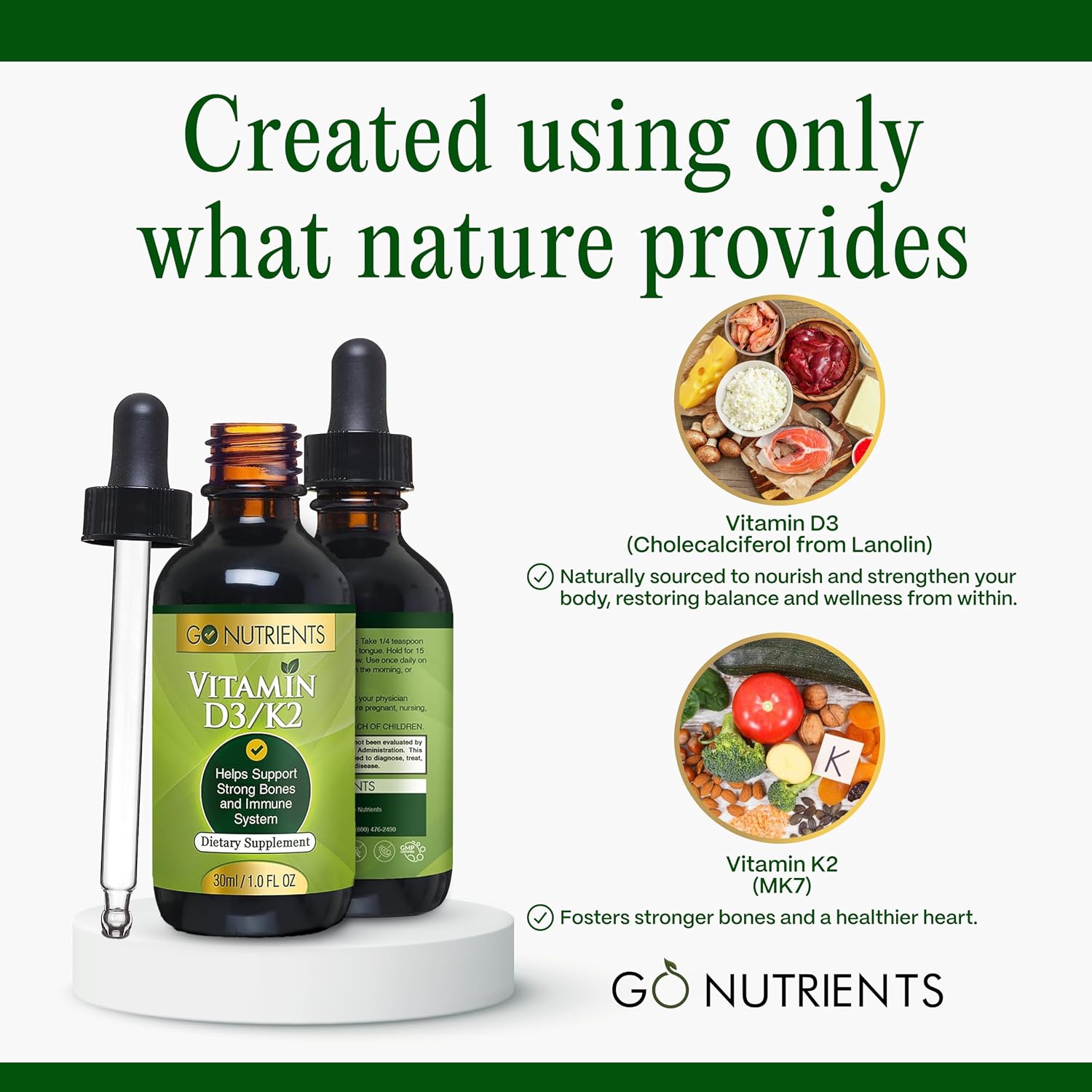 Go Nutrients Gotas Líquidas de Vitamina D3 y K2 MK-7, 30 ml