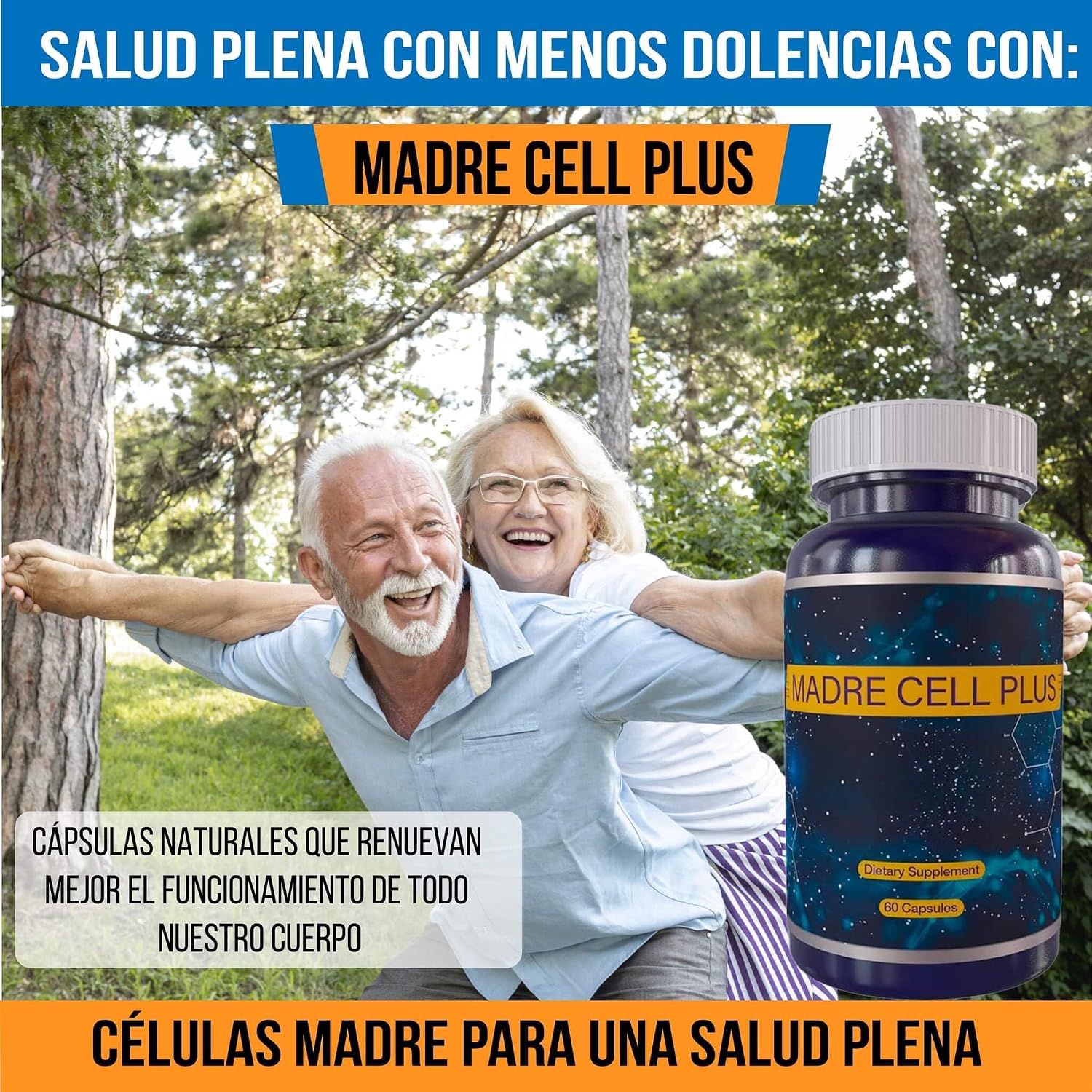 Madre Cell Plus - Potenciador de Células Madre con la AFA más Pura, Alga Verde Azul Sin Gluten - 60 Cápsulas
