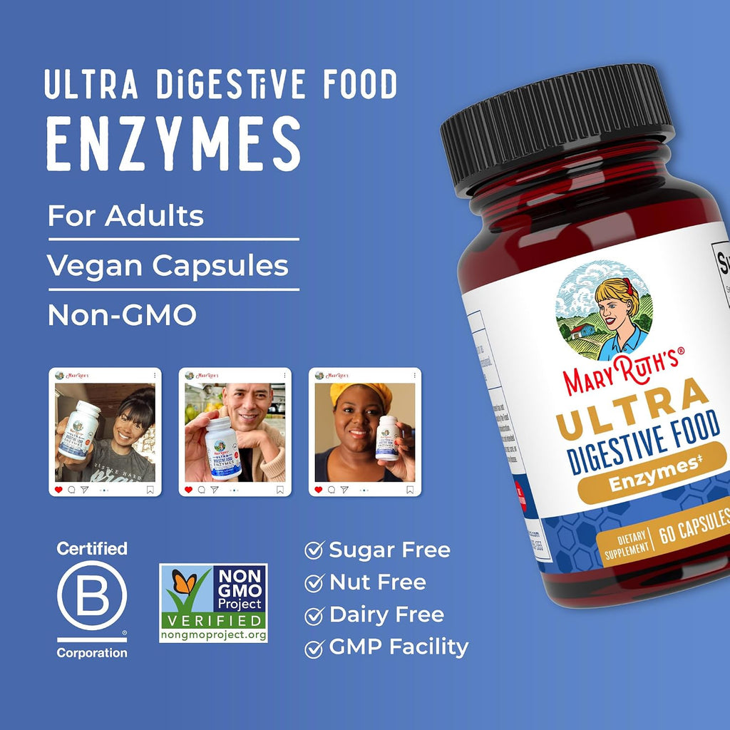 MARYRUTH'S Ultra Digestive Enzymes | 12+ Enzimas Digestivas | 60 Cápsulas Veganas