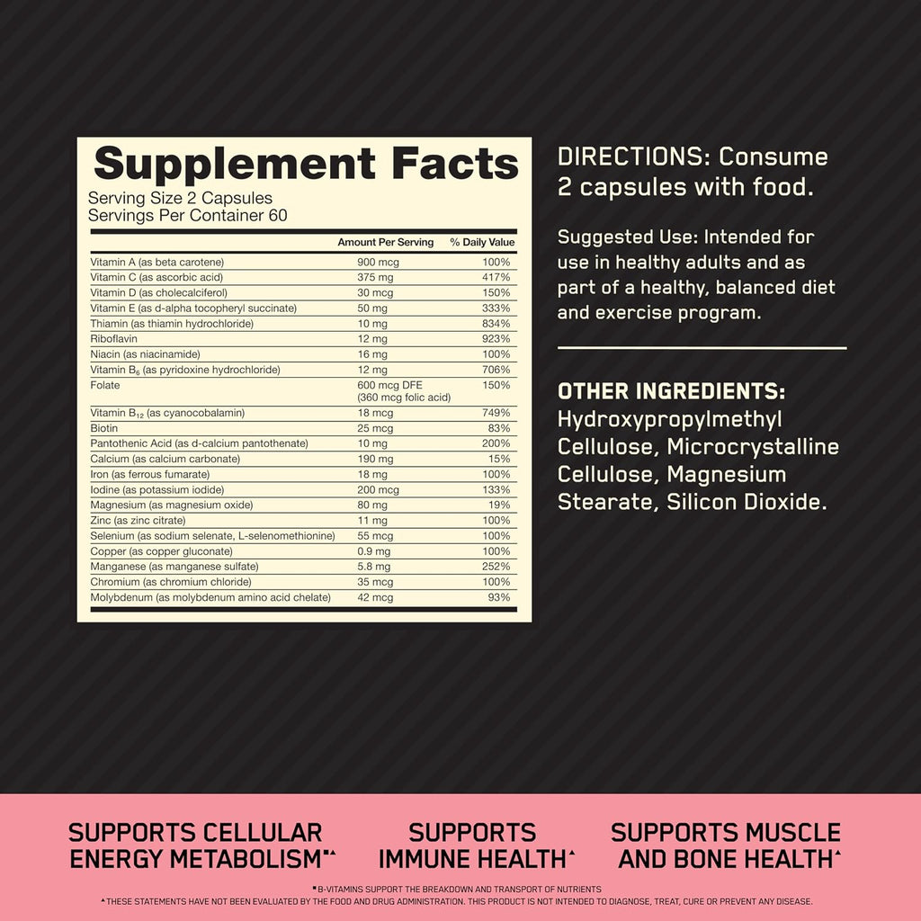 Optimum Nutrition Opti-Women Multivitamínico Diario para Mujeres con Hierro, 120 Cápsulas
