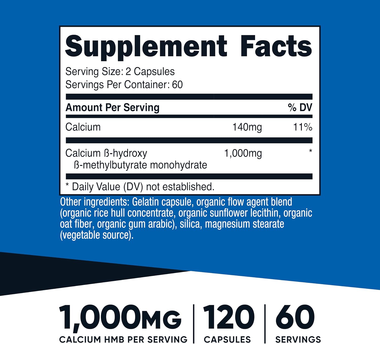 Nutricost HMB (Beta-Hidroxi Beta-Metilbutirato) 1000mg - 120 Cápsulas