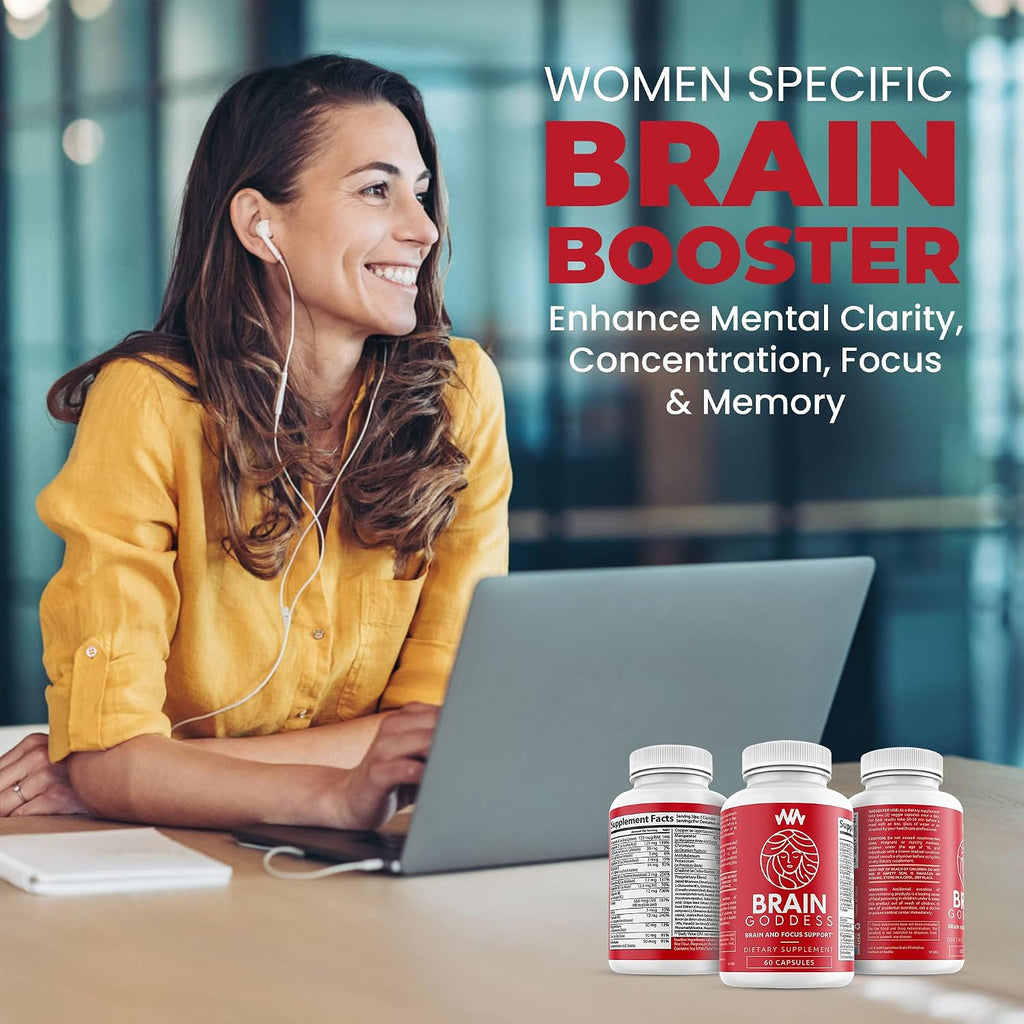 Warped Wellness Brain Goddess - Suplemento de Memoria y Concentración para Mujeres