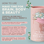 MAKE TIME Brain Health Powder - Suplemento en Polvo para Mujer (Salud Cerebral, Energía y Belleza) - 7.4 oz (30 raciones)