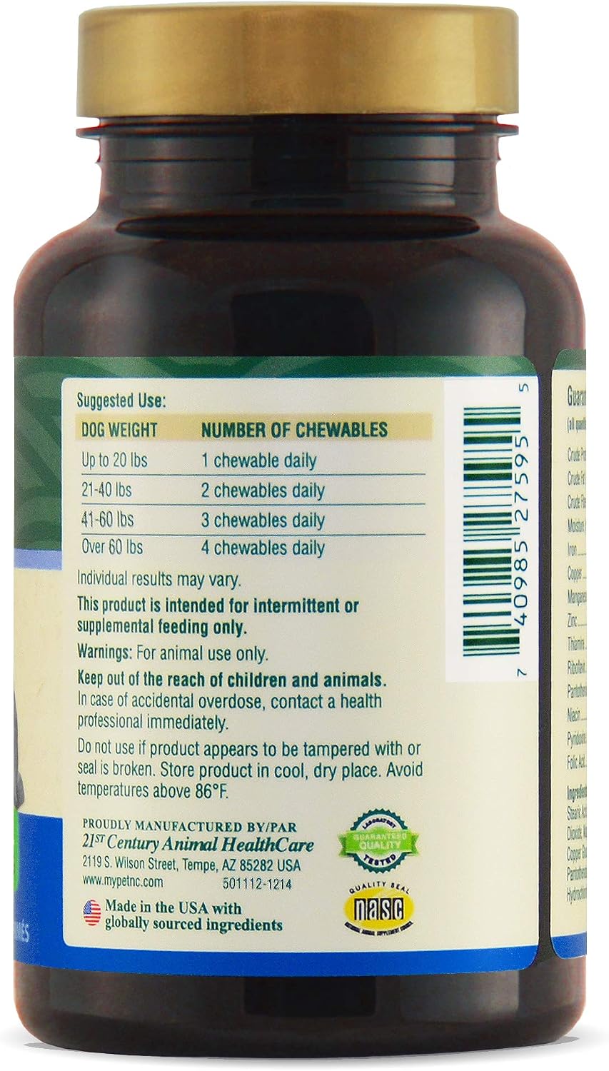 Petnc Senior Multi Chewables (60 unidades), Multivitamínico diario para perros senior, con zinc, magnesio, hierro y más, para la salud general, perros maduros, sabor a hígado