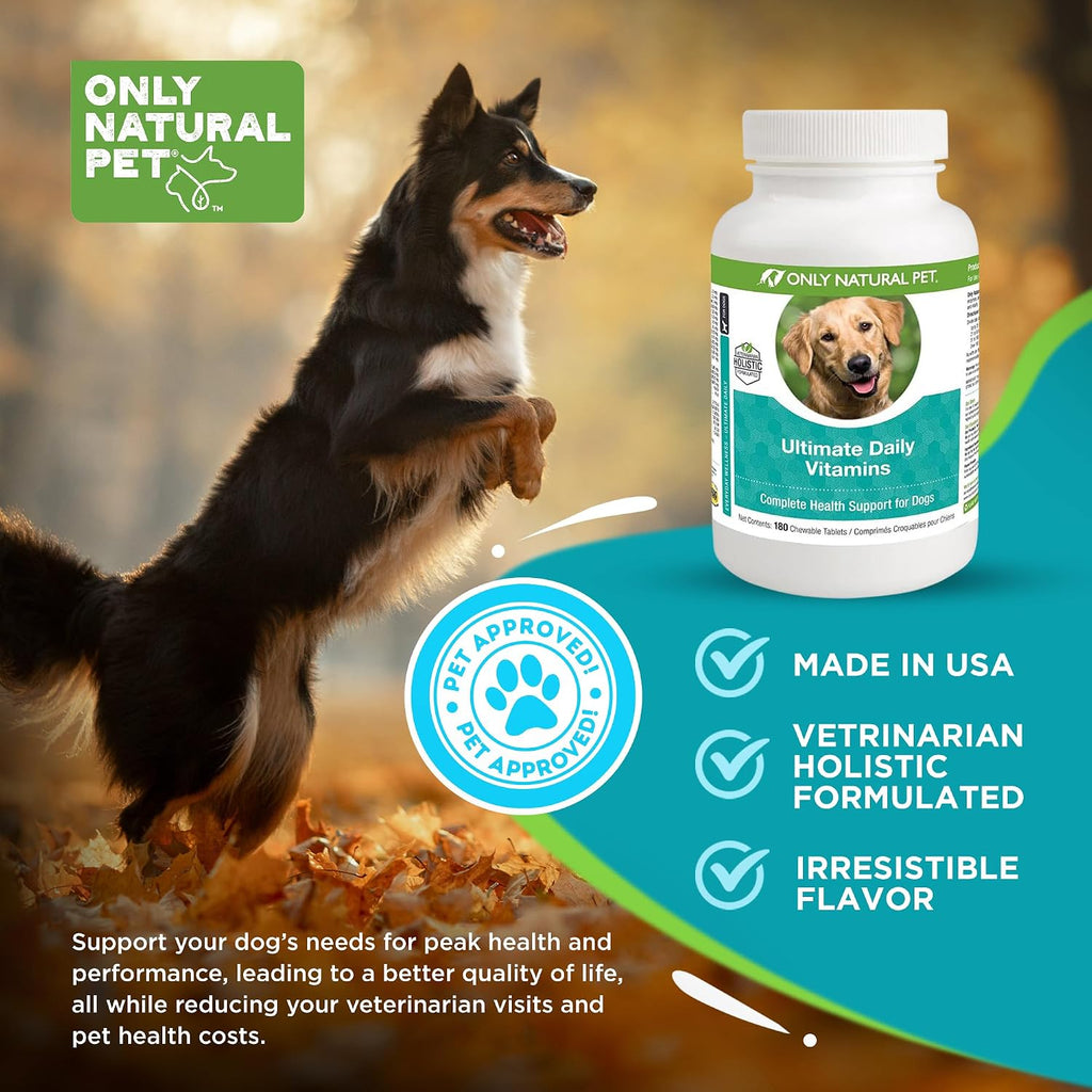 Only Natural Pet Ultimate Daily Vitamins - Complete Multivitamin for Dogs - 180 Chewable Tablets