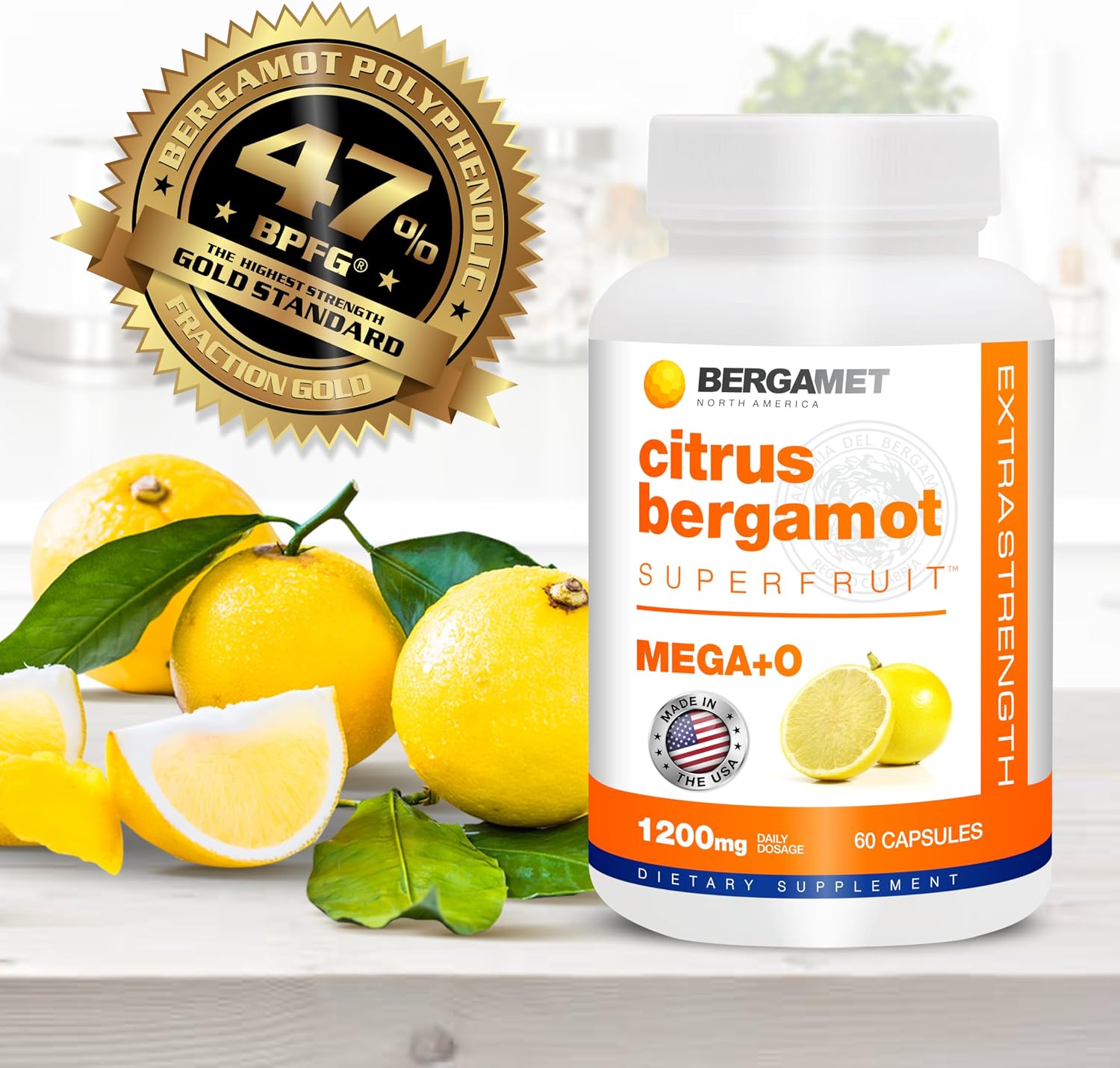 BergaMet Extracto de Bergamota, 170:1, 1200mg por porción, 80% Polifenoles, 180 Cápsulas