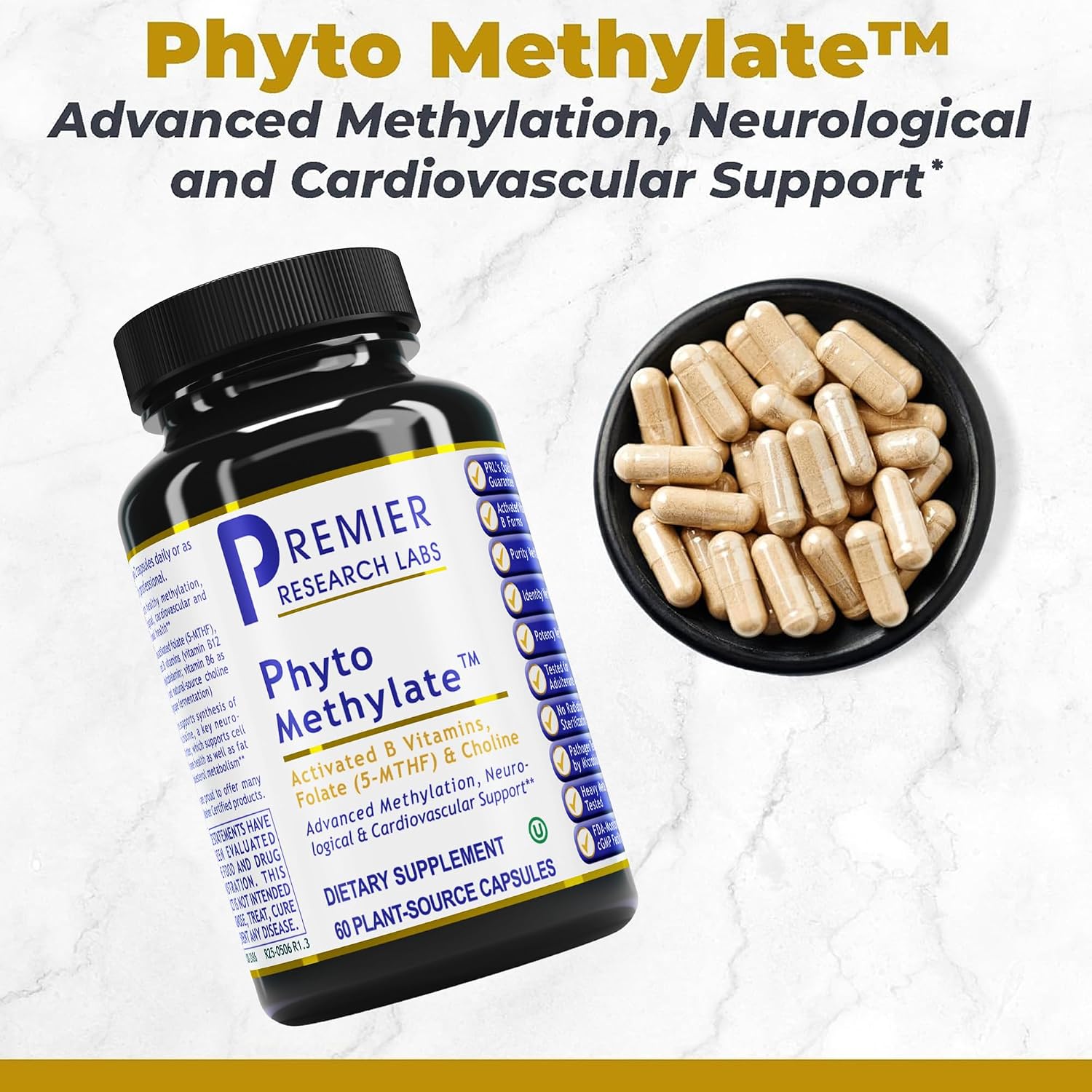 Premier Research Labs Phyto Methylate - B Vitamin Supplement - Supports Methylation, Detox, Brain & Heart Health - 5-MTHF & P5P - 60 Plant-Source Capsules