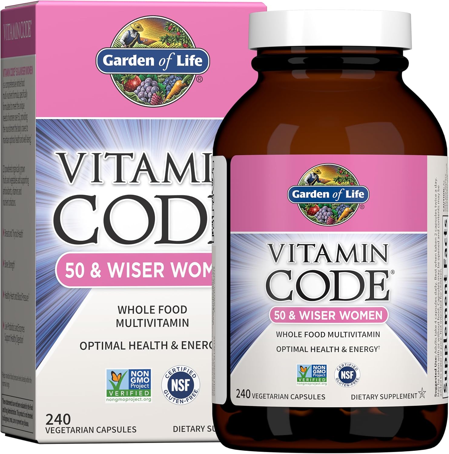 Garden of Life Vitamin Code 50 Wiser Women's Multi 120 Cápsulas Orgánico