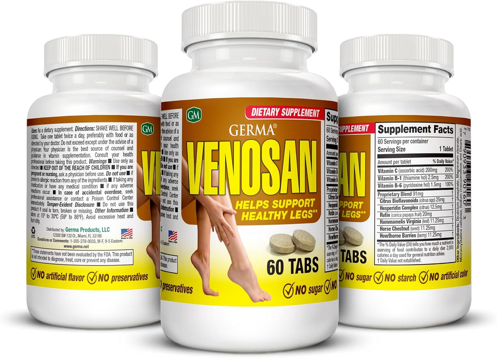 Germa Venosan Complemento Alimenticio - Alivia la Pesadez y Fortalece las Paredes Venosas - 60 Comprimidos
