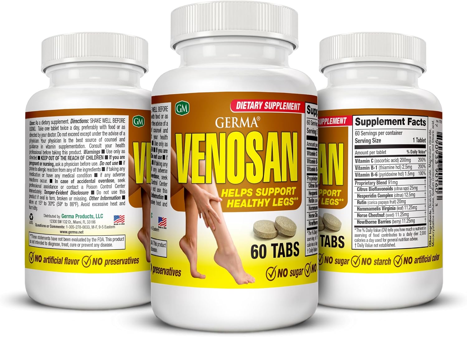 Germa Venosan Complemento Alimenticio - Alivia la Pesadez y Fortalece las Paredes Venosas - 60 Comprimidos
