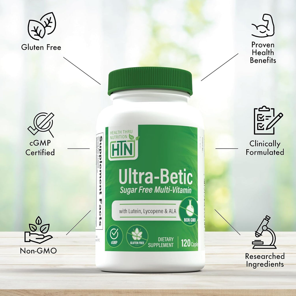 Health Thru Nutrition Ultra-Betic Multivitamin 120 cápsulas | Apoyo nervioso, visión, energía | con ALA, Licopeno | No GMO, Etiqueta limpia