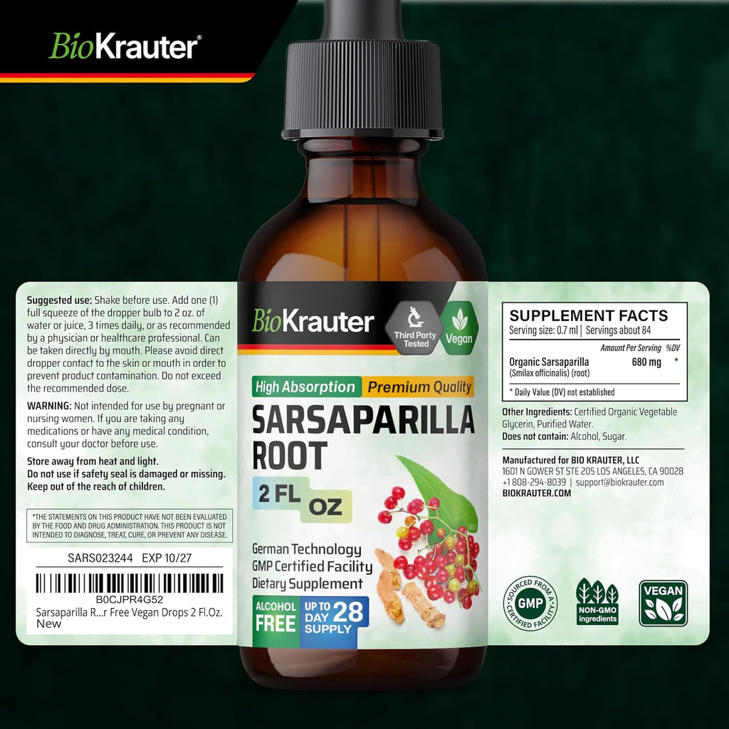 BIO KRAUTER® Extracto de Zarzaparrilla para Limpieza Hepática y Depuración, 60 ml