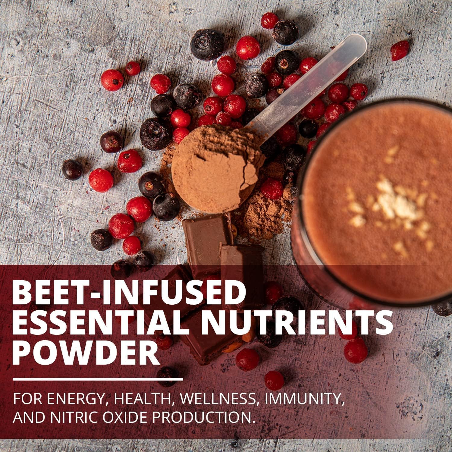 ChocoBerry Blast Superfood Powder – Mezcla Adaptógena de Superbayas con Remolacha, Champiñones y Polifenoles – Apoyo para la Recuperación, Energía y Salud Intestinal – Chocolate (480g)