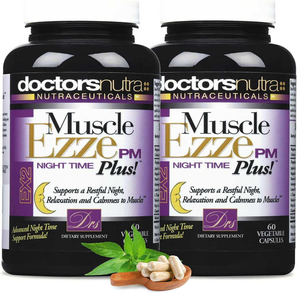 Muscle Ezze PM Plus Night Time Capsules by Doctors Nutra (Pack de 2) - Uso Nocturno - Sin Gluten - 120 Cápsulas
