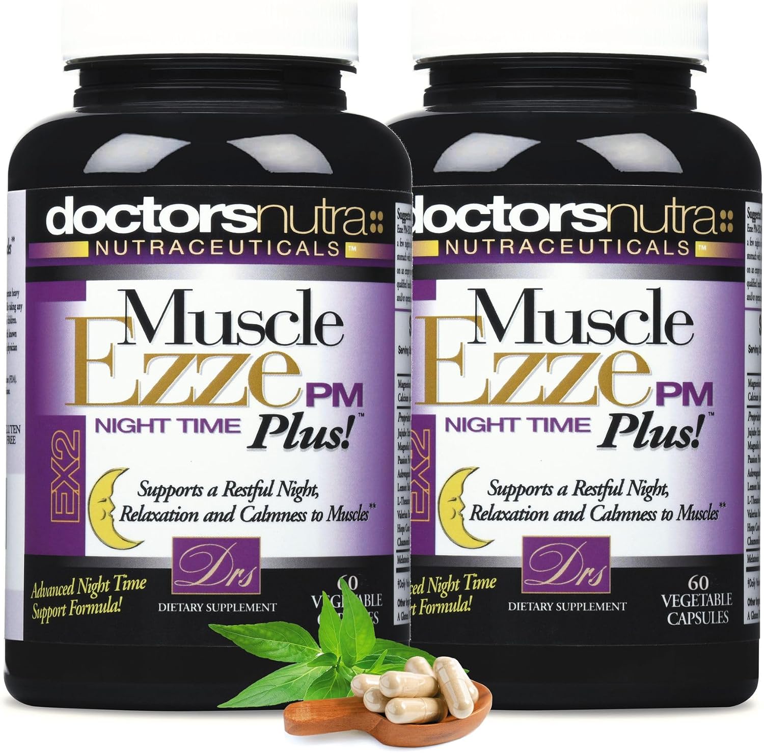 Muscle Ezze PM Plus Night Time Capsules by Doctors Nutra (Pack de 2) - Uso Nocturno - Sin Gluten - 120 Cápsulas