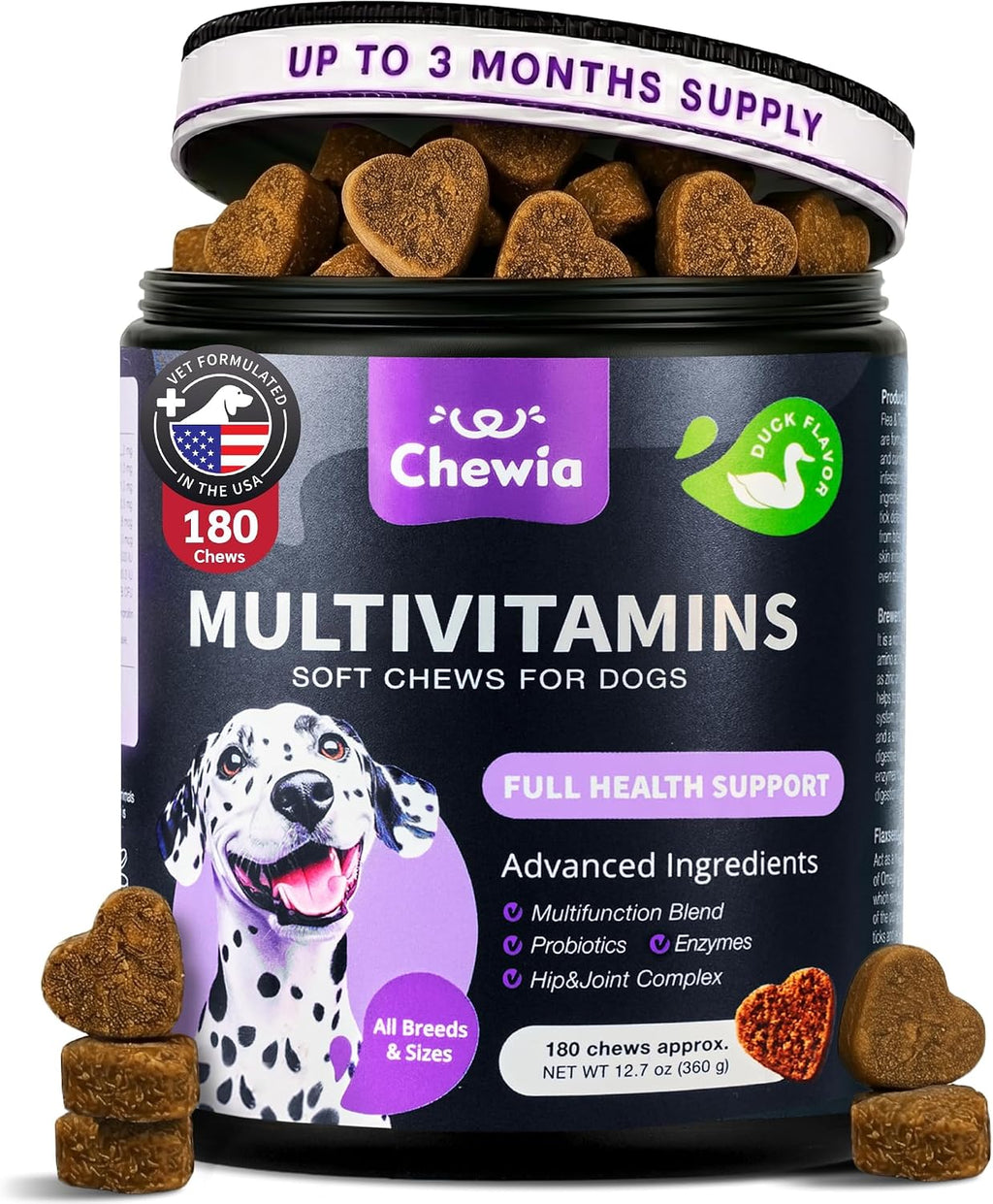 Golosinas Multivitamínicas 15 en 1 para Perros con MSM, Glucosamina y Quercetina – Apoyo Articular, Piel y Digestión