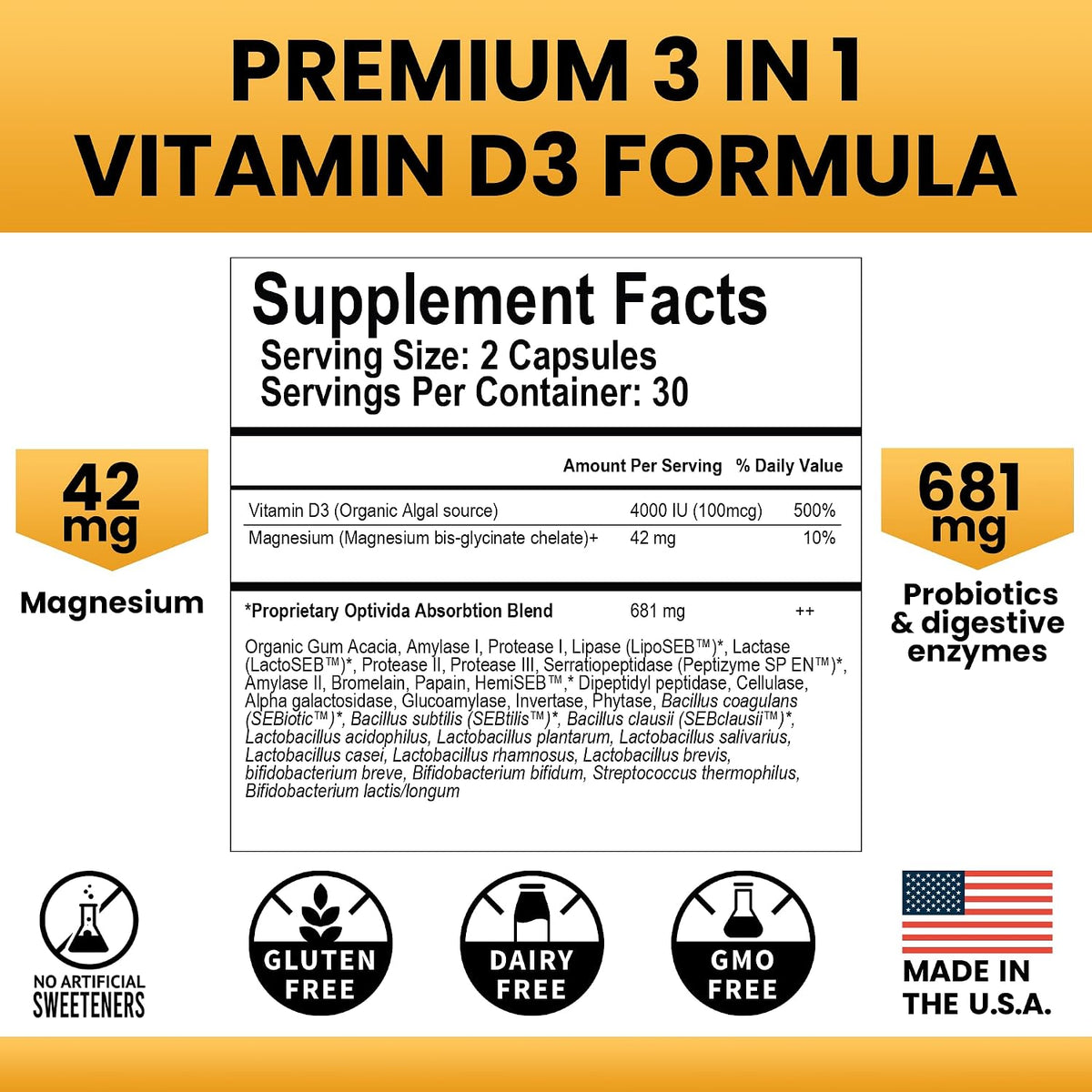 OPTIVIDA Vitamina D3 Vegana 4000 UI con – El mantenimiento de los niveles normales de calcio en sangre. – Image 2