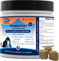 Probióticos liofilizados para perros - Apoya la salud digestiva, piel, alergias e inmunidad - con enzimas digestivas, omega-3, zinc y prebióticos - 120 masticables sabor pollo